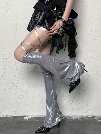 Silver Y2K Ruffled Cuff Leg Sleeves