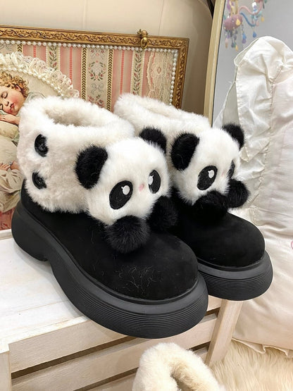 Black Sweet Lolita Platform Snow Boots - Panda Design with Plush Cuff