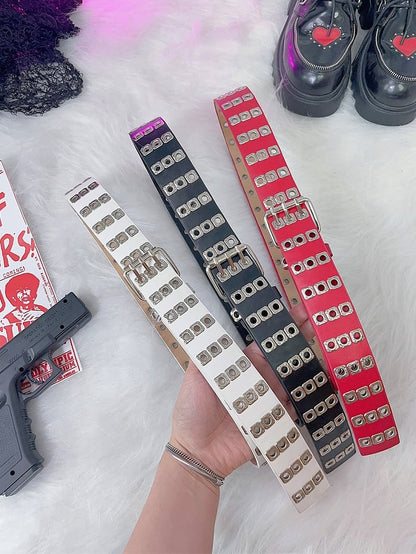 Black/Red/White Rock Punk PU Waist Belt