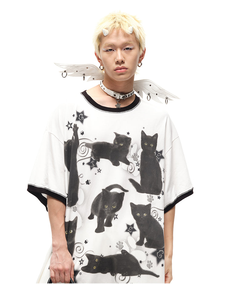 Black/White Angel Wings Stud Details PU Buckle Strap Choker