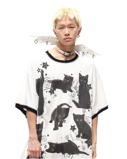 Black/White Angel Wings Stud Details PU Buckle Strap Choker