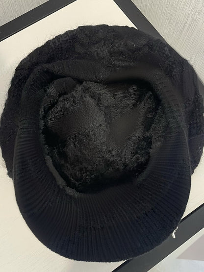 Black Skeleton Cross Knitted Beret