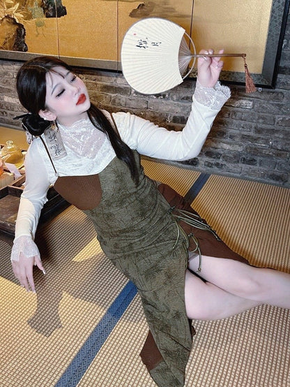 Plus Size White Illusion Neckline Top Lace Cuffs