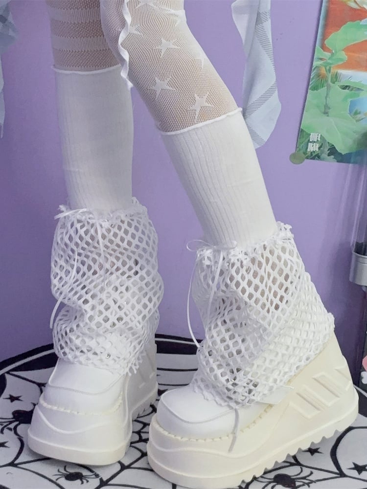 Black/White Y2K Hollow-out Design Bowknot Details Leg Warmers