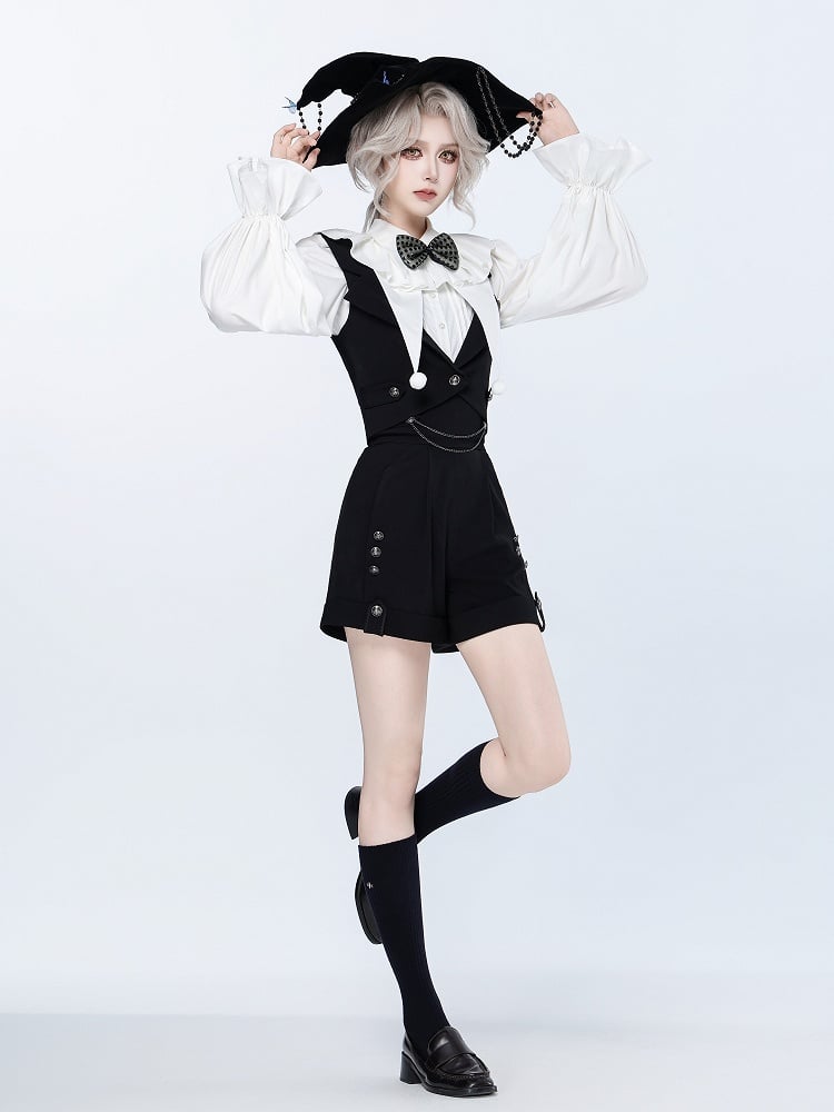 Ouji Fashion Clown Vibes White Shirt with Separate Collar and Polka Dot Bowtie