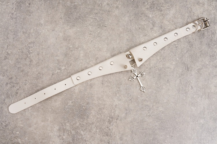 Y2K Studs White Gothic PU Cross Choker