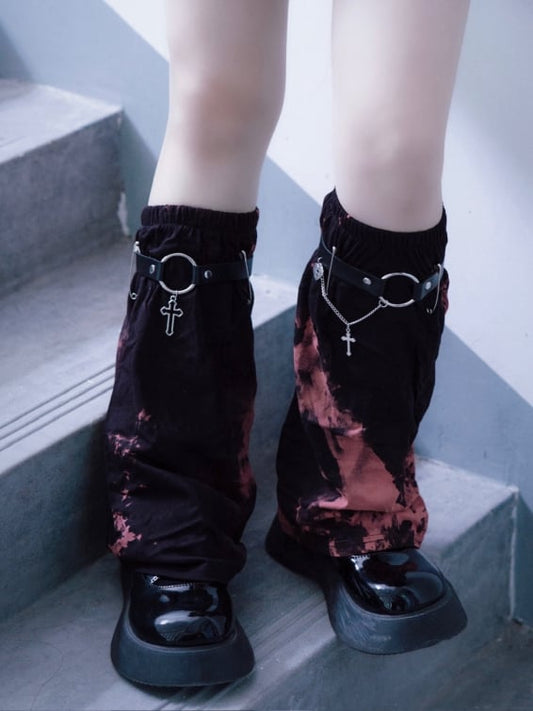Gothic Black and Red Tie-dyed Asymmetrical Leg Warmers