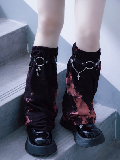 Gothic Black and Red Tie-dyed Asymmetrical Leg Warmers