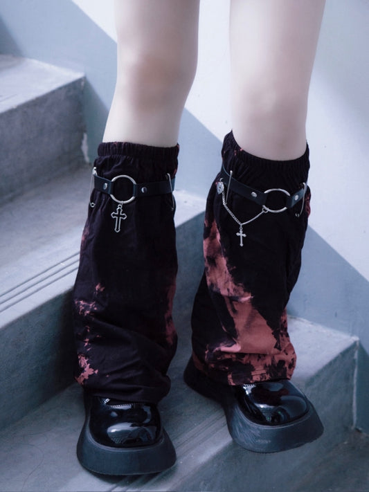 Gothic Black and Red Tie-dyed Asymmetrical Leg Warmers
