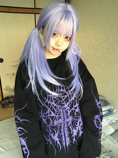 Black and Purple Emo Punk Graphic Zip Hoodie