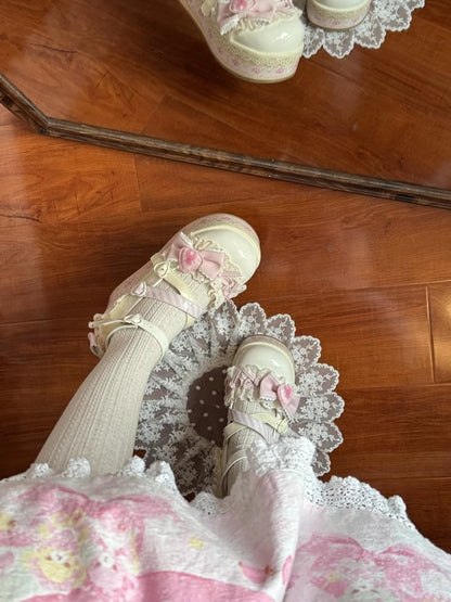 White Chocolate Strawberry Cake Sweet Lolita Platforms Mary Jane Shoes