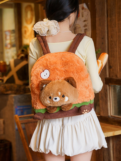 Brown&Orange Apple Design Cute Plush Hamburger Red Panda Backpack Middle/Large Size