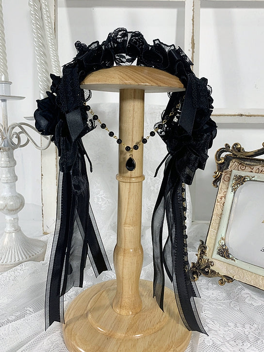 Bead Chains Gothic Black Floral Design Bowknots Rhinestones KC