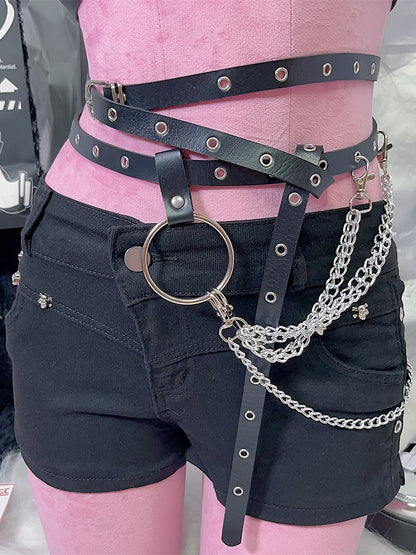 2 Options Black Y2K Chain Charm Waist Belt