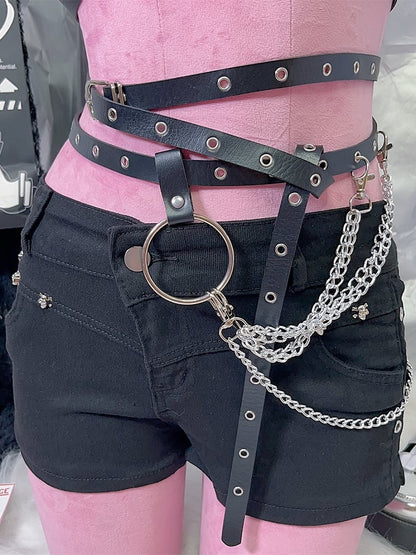 2 Options Black Y2K Chain Charm Waist Belt