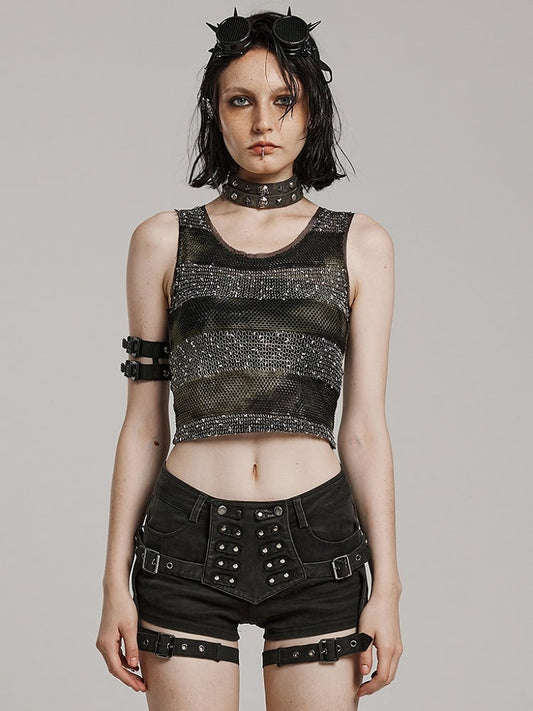 Black and Green Punk Daily Striped Vest