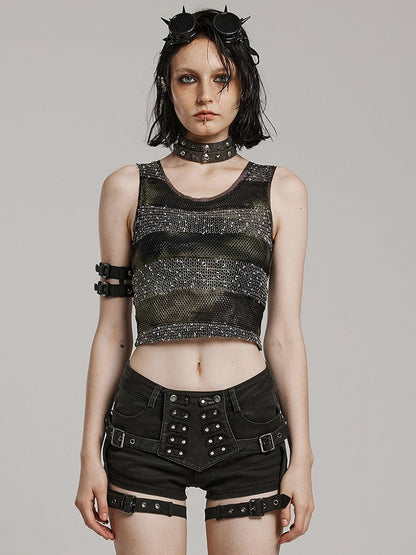 Black and Green Punk Daily Striped Vest