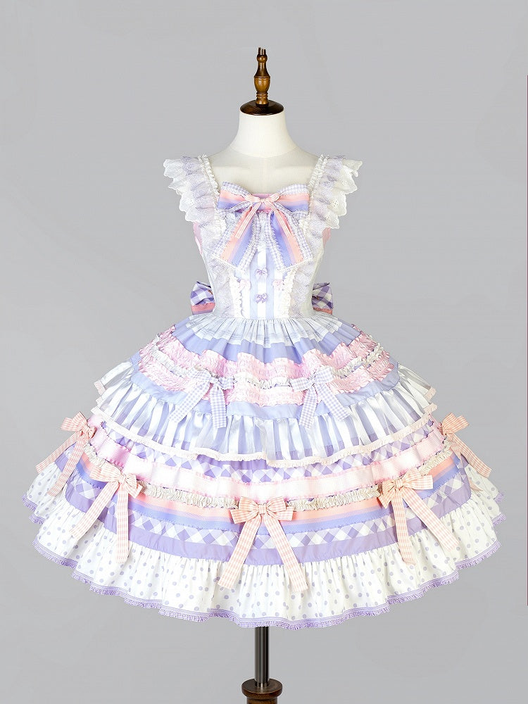 Purple Taro Paste Cake Bow Accents Tiered Skirt Sweet Lolita Dress