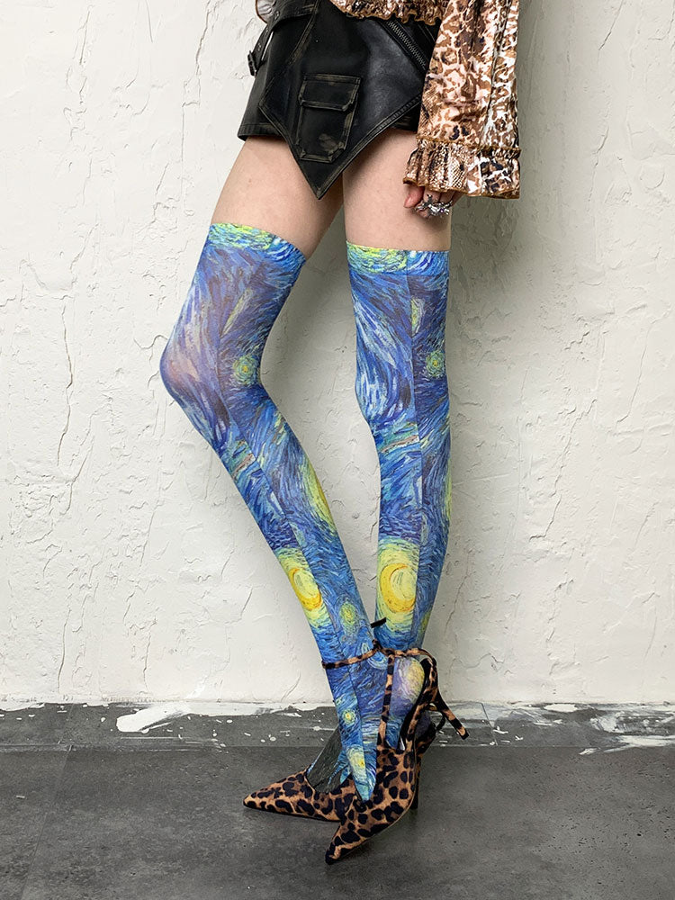 3 Options Oil Painting Overknee Stockings
