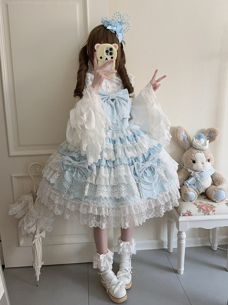 Blue Big Bows Decoration Tiered Skirt Hanayome Lolita Dress