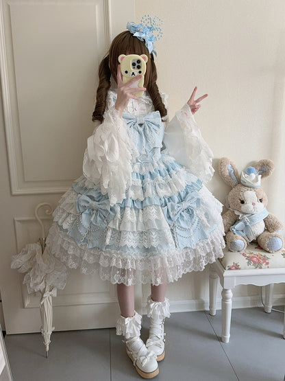 Blue Big Bows Decoration Tiered Skirt Hanayome Lolita Dress