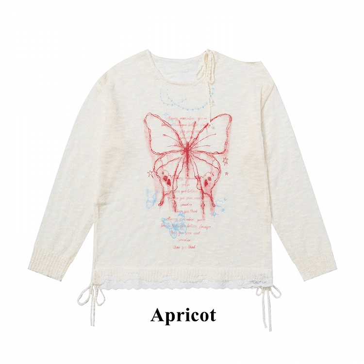 Butterfly Print Cutout Shoulder White/Black/Apricot Semi-sheer Coverup