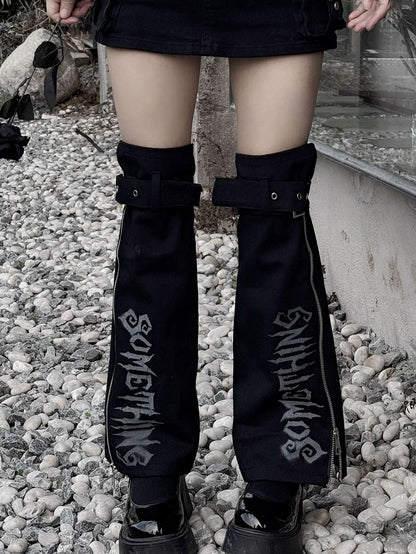 Buckle Straps Black Punk Zip Closure Leg Warmers