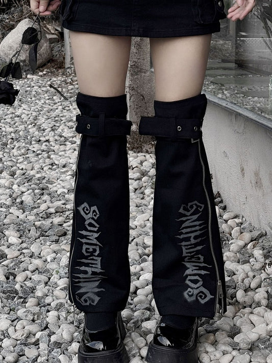 Buckle Straps Black Punk Zip Closure Leg Warmers