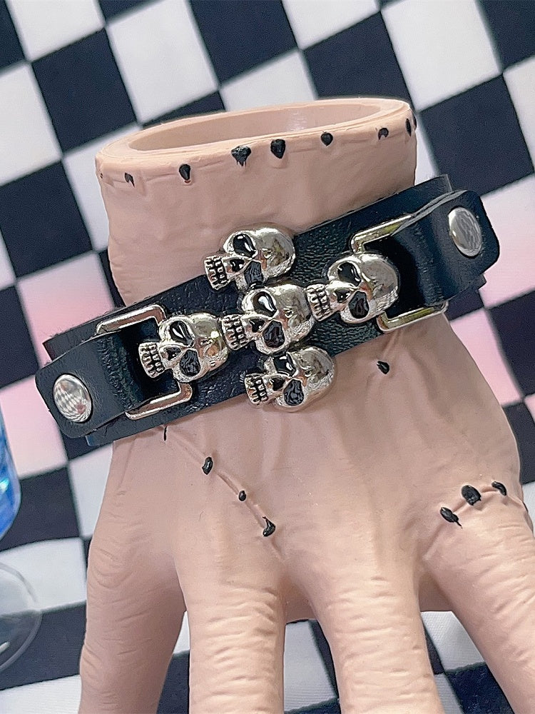 Black/White/Red PU Y2K Punk Metal Skull Cross Bracelet