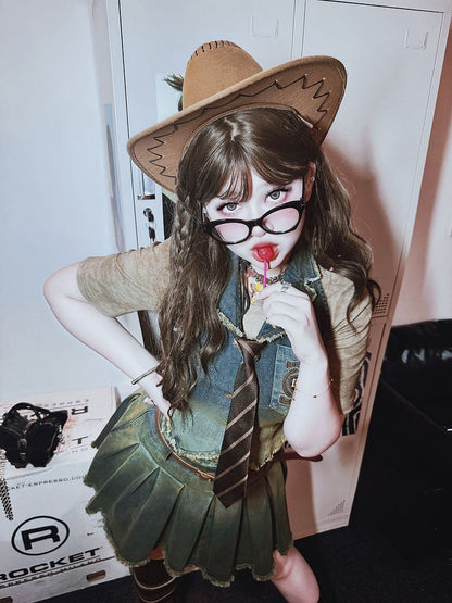 Plus Size Coffee Wasteland Punk Tie-dyed T-shirt