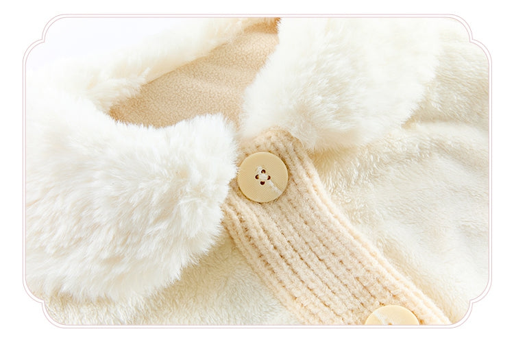 White Cozy Plush Collar Creamy Sweater Winter Cardigan