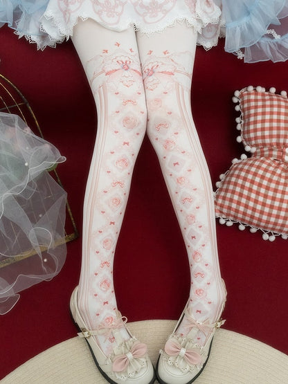 Red/Pink/Blue/Black/Yellow Bowknot And Floral Print Tights