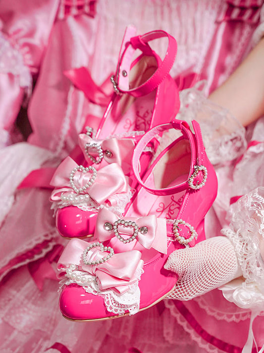 Barbie Pink Gyaru Fashion Heart Cut-out Wedge Heels Mary Janes Jirai Kei Shoes