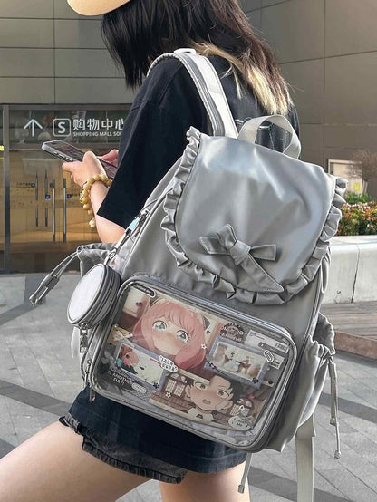 Gray Detachable Bunny Ears Design Fold-over Flap Ita Backpack