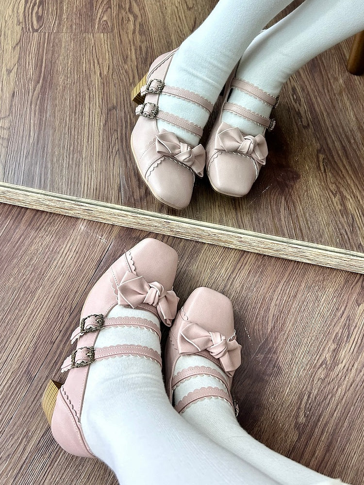 Pink Bow at Top Sweet Lolita Shoes