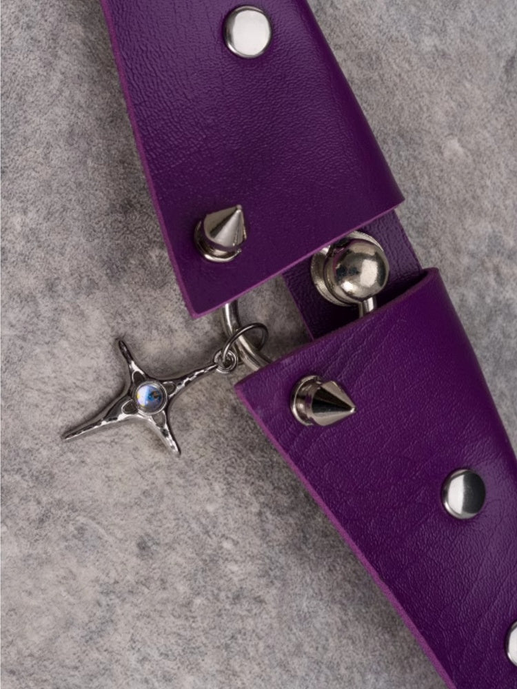 Purple Gothic Cross Pendant Studs Details Choker