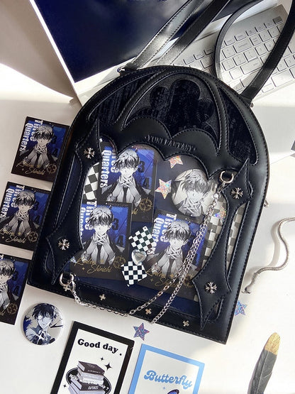 2 Ways Black & Blue Gothic Cage Shape Small Capacity Ita Crossbody Bag - Dark Aesthetic