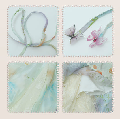 Plus Size Lace Patches Hem Oil Painting Print White Holiday Cami Dress