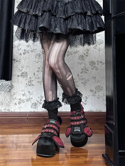 Punk Bunny Red Plaid and Black Y2K Platforms