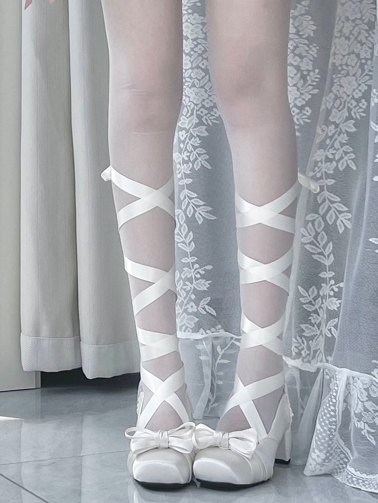 Creamy White Elegant Bow at Top Mary Janes With Dual Detachable Buckle Ankle Straps