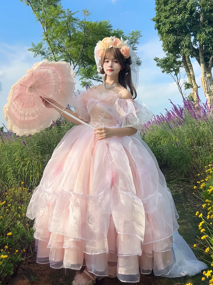 Plus Sizes Available Pink Lace-up Basque Waist Gorgeous Hanayome Hime Dress