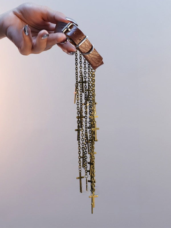 Black/Silver/Brown Cyberpunk Cross Charm Tassel Design Arm Cuff