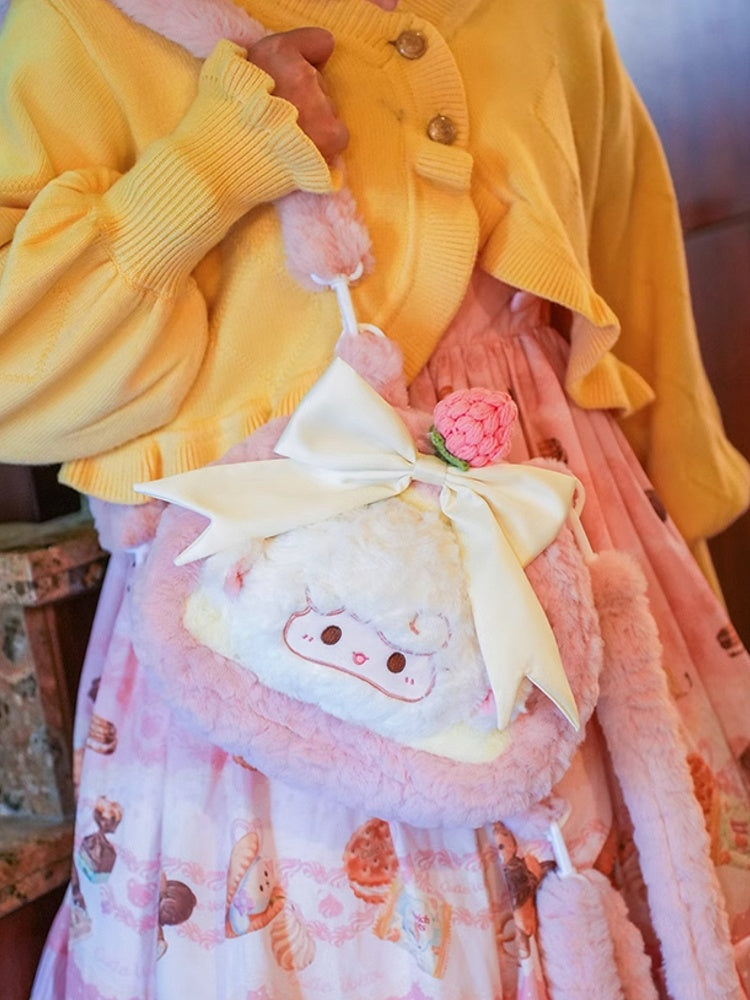 Bowknot Decorated Pink Plush Lamb Backpack