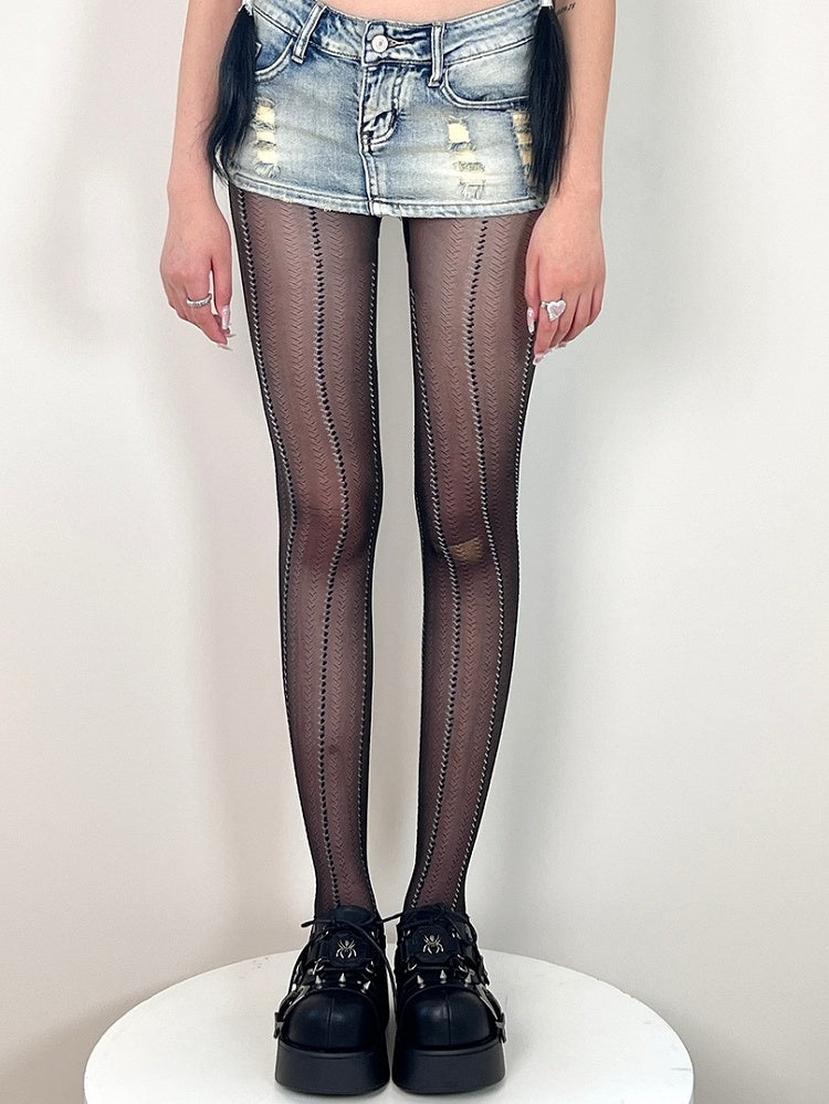 Black&Blue/Red/White Striped Pattern Tights