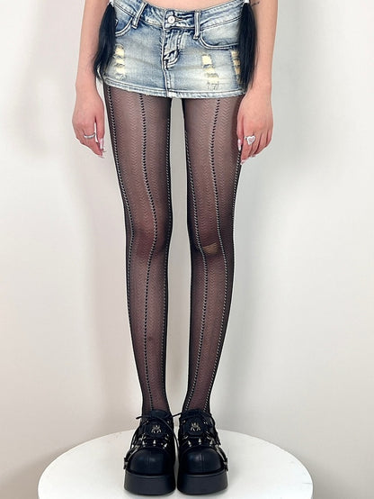 Black&Blue/Red/White Striped Pattern Tights