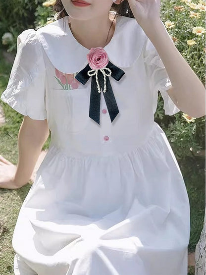 Purple/Pink/Black Rosette Design Brooch