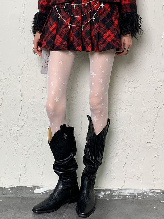 White Y2K Star Print Tights