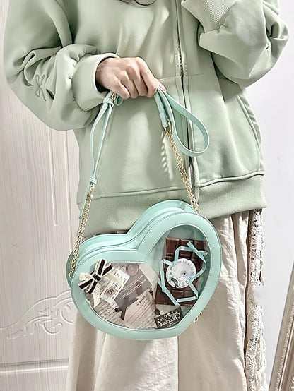 Green Heart-shaped PU Ita Bag with Bowknot