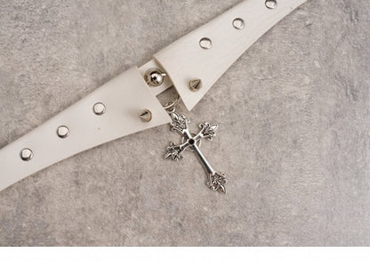 Y2K Studs White Gothic PU Cross Choker