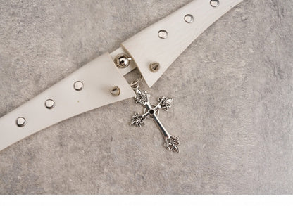 Y2K Studs White Gothic PU Cross Choker